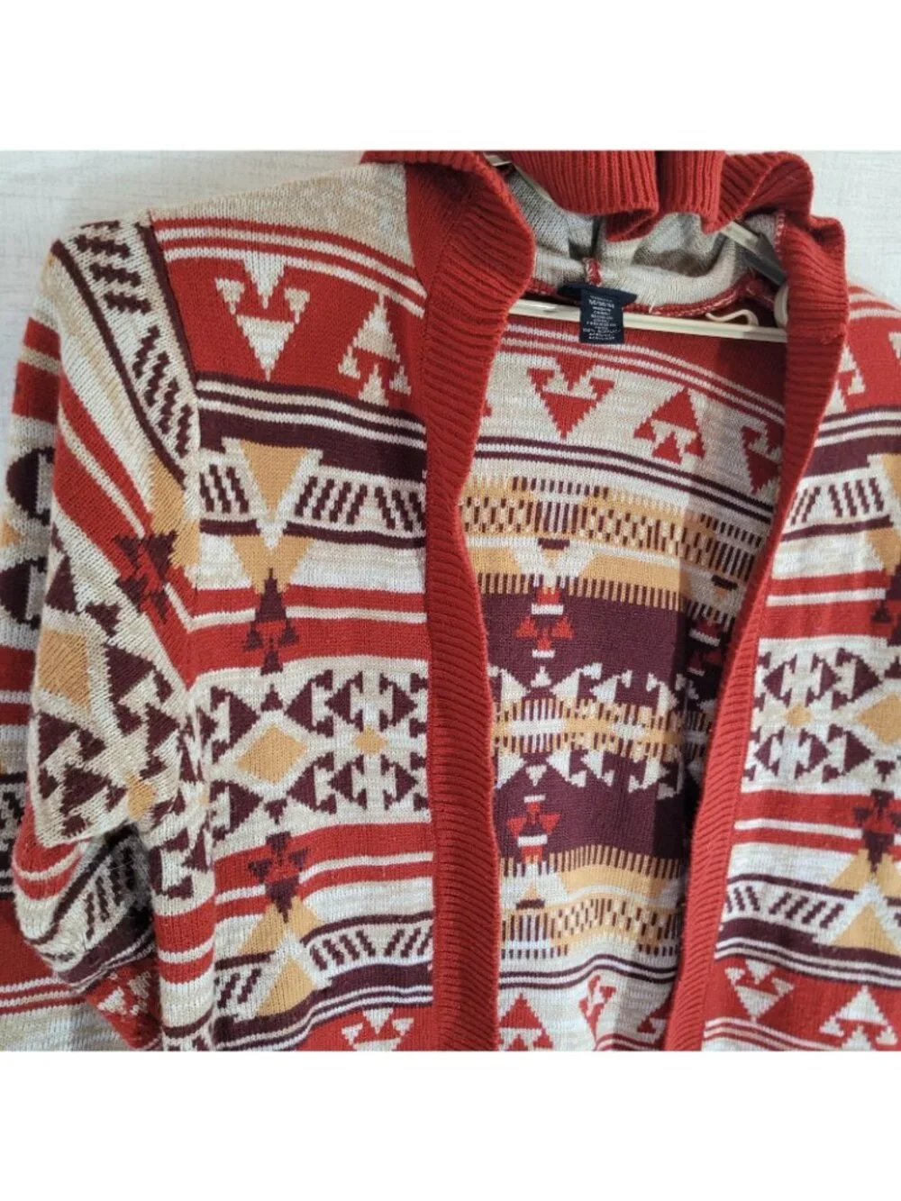 Wrangler Retro Cardigan Womens M Red Open Sweater Knit Western Aztec Southwest - Picture 3 of 8